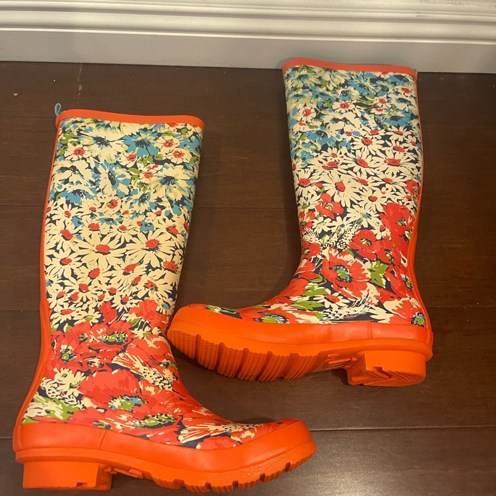 anthropologie Floral Patterned multicolored Rain Boots lashes, nwot nwob 7 - Picture 6 of 9